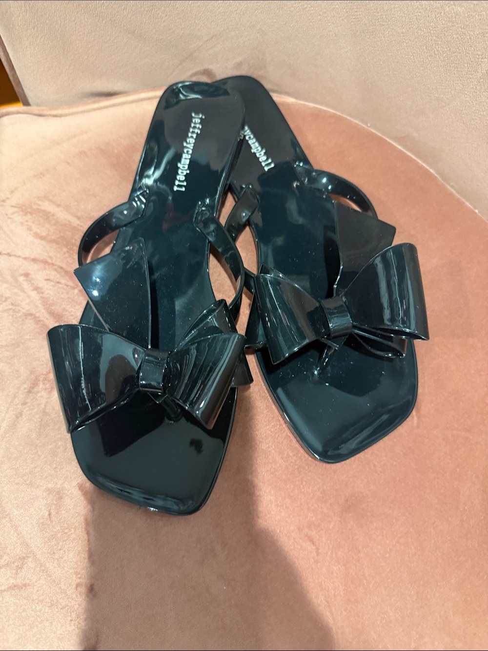 Jeffery Campbell Jelly Patent Bow Slide Sandals in Black